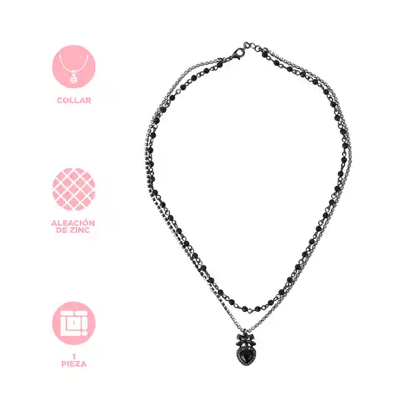 Collar Multicadena Con Dije de Corazón y Moño Serie Dark Miniso
