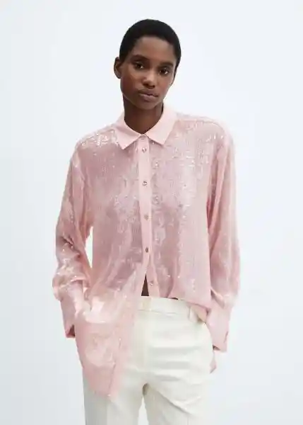 Camisa Tate Rosa Pastel Talla M Mujer Mango