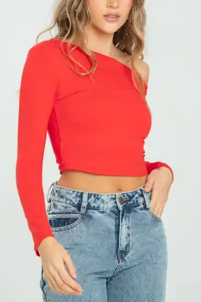 Top Asimétrico Manga Larga Color Rojo Medio Talla S Ragged