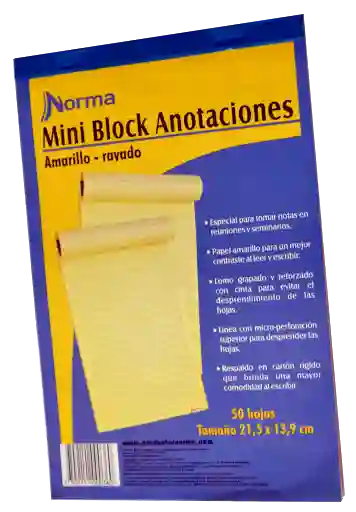 Norma Block Mini Amarillo Rayado X50 Hojas X1und