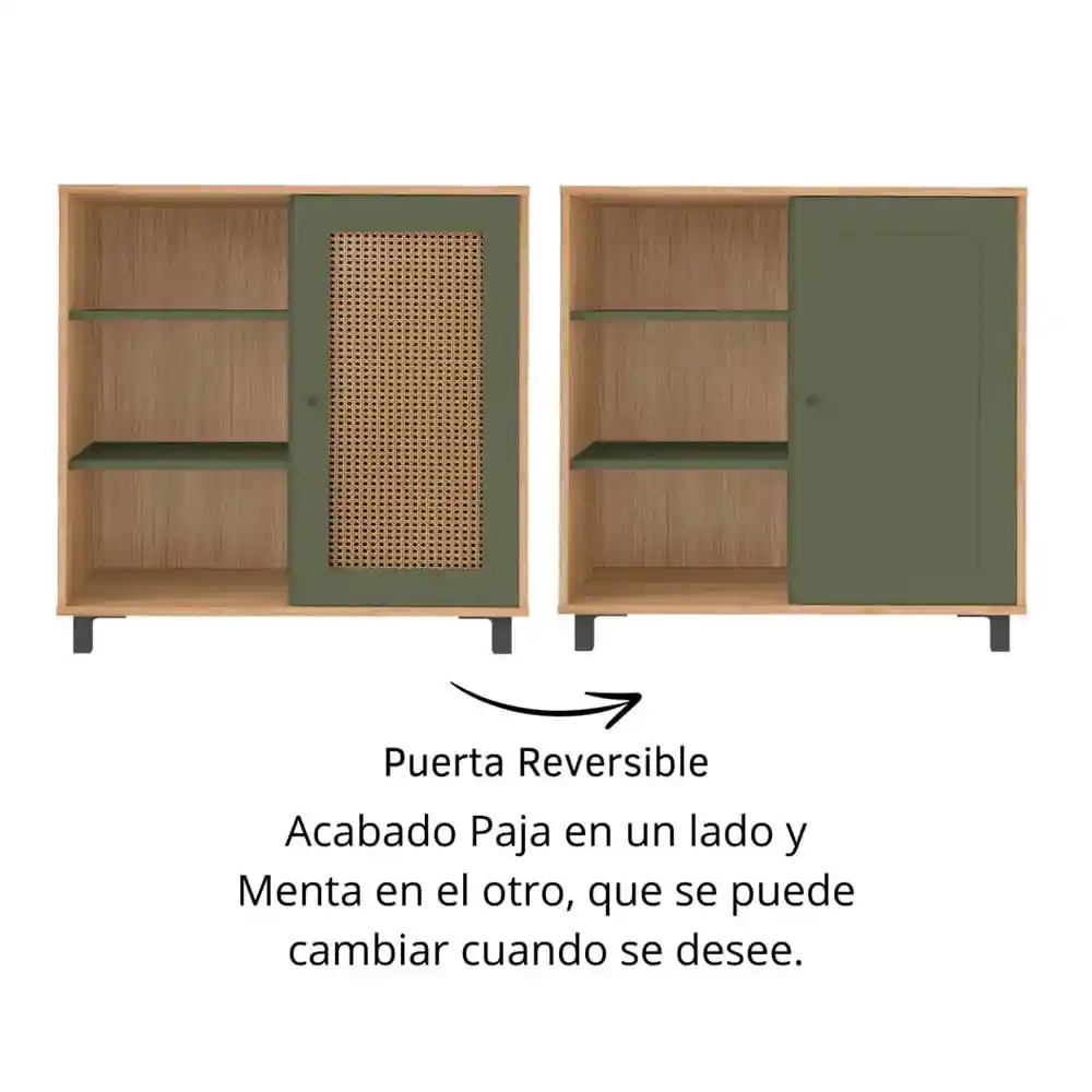 Armario Bife Cómoda Sala Charlotte Color Roble y Menta Bertolini