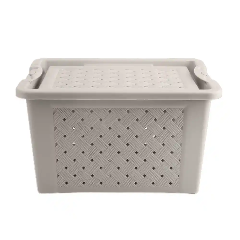 Caja Plástica Calada Con Cierre Color Arena Krea