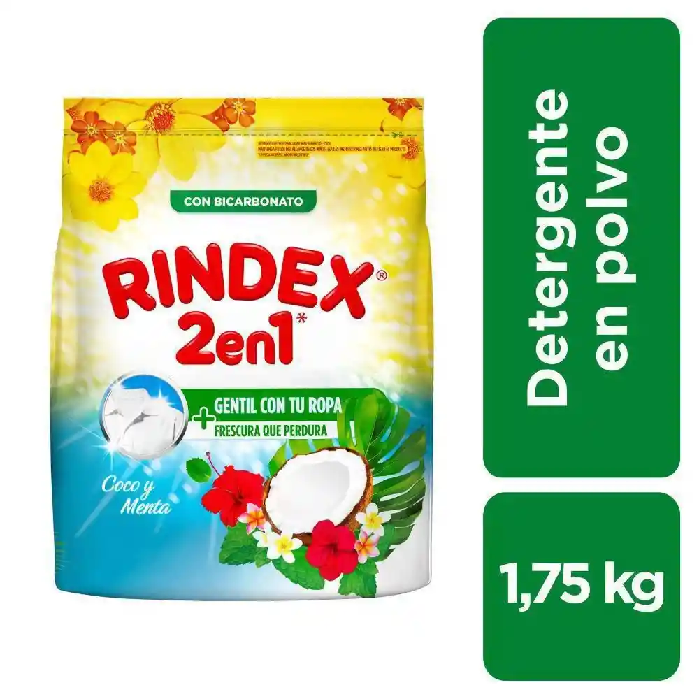 Rindex Detergente en Polvo 2 en 1 Coco y Menta