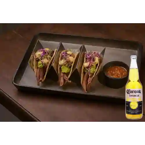 Combo Tacos de Brisket + Corona