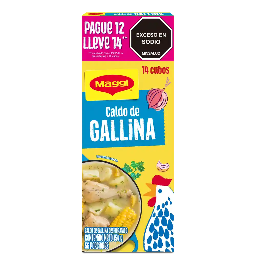 Caldo de Gallina MAGGI Desmenuzado paga 12 lleva 14 sobres x 126g