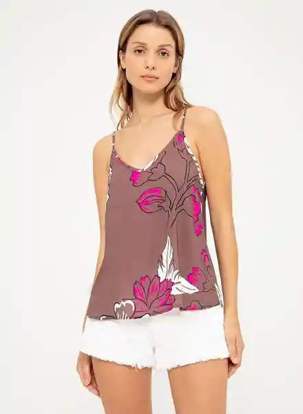 Gef Blusa Manga Sisa Estampada Mujer Café Talla L