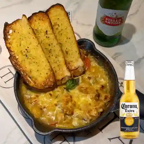 Combo Gratinado de Champiñones + Corona Bot. 355ml