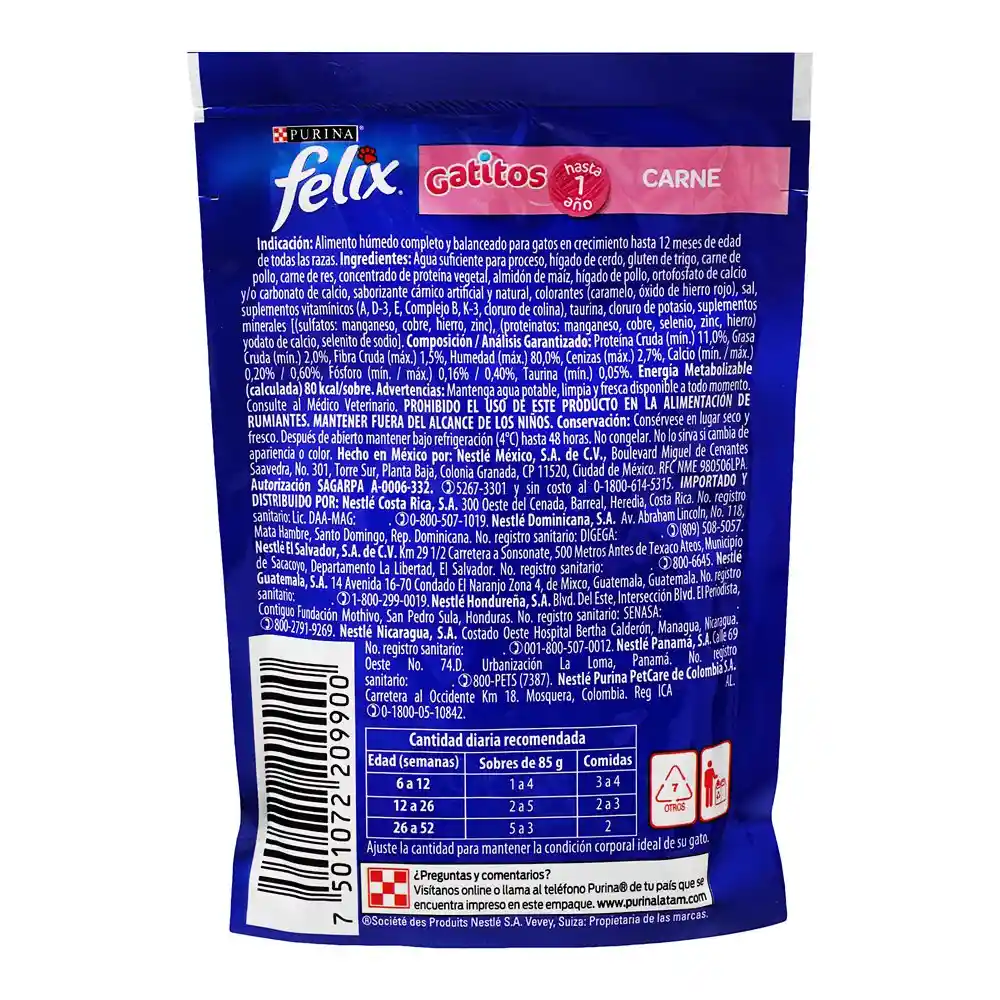 Felix Alimento Húmedo para Gatos Cachorros Sabor Carne en Salsa
