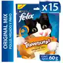 Snack para gatos adultos de todas las razas Purina Felix Travesuras sabor a Pollo, Hígado y Pavo x 60gr