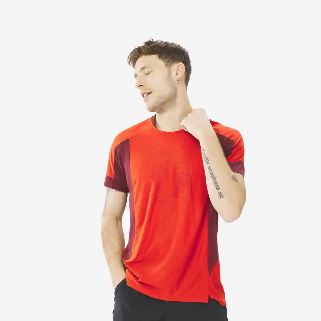 Camiseta Secado Rápido de Senderismo Para Hombre Quechua Mh500 Rojo