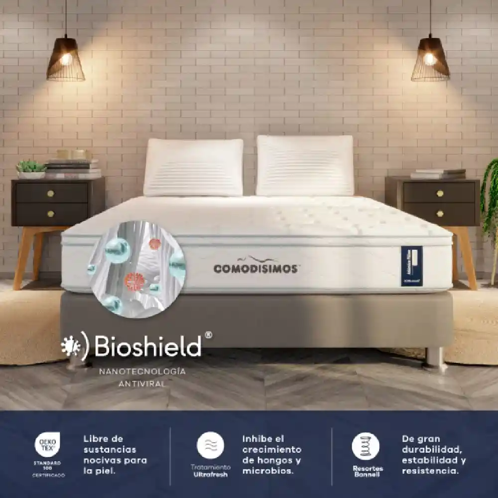 Colchón Comodisimos Sencillo (100 X 190 Cm) Atlant Pillow Sol Celia Resortado Semifirme Prot+almoh