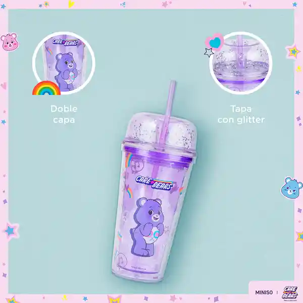 Vaso de Plástico de Doble Pared Con Pitillo Morado Miniso