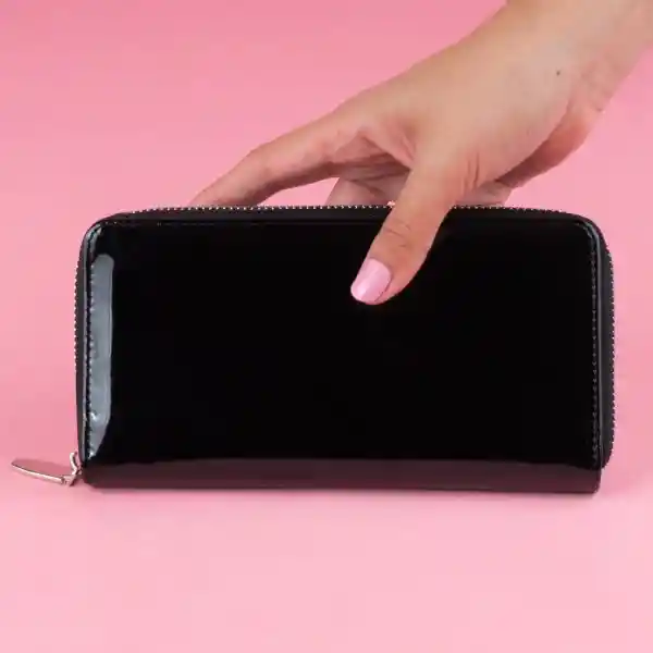 Cartera Larga Para Mujer Tipo Charol Negro Miniso