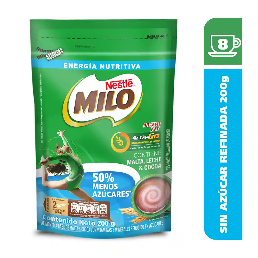 Bebida achocolatada con malta MILO NUTRIFIT menos azucares* x 200g