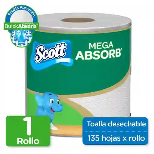 Scott Toalla de Papel Desechable Mega Absorb 1 Rollo 135H
