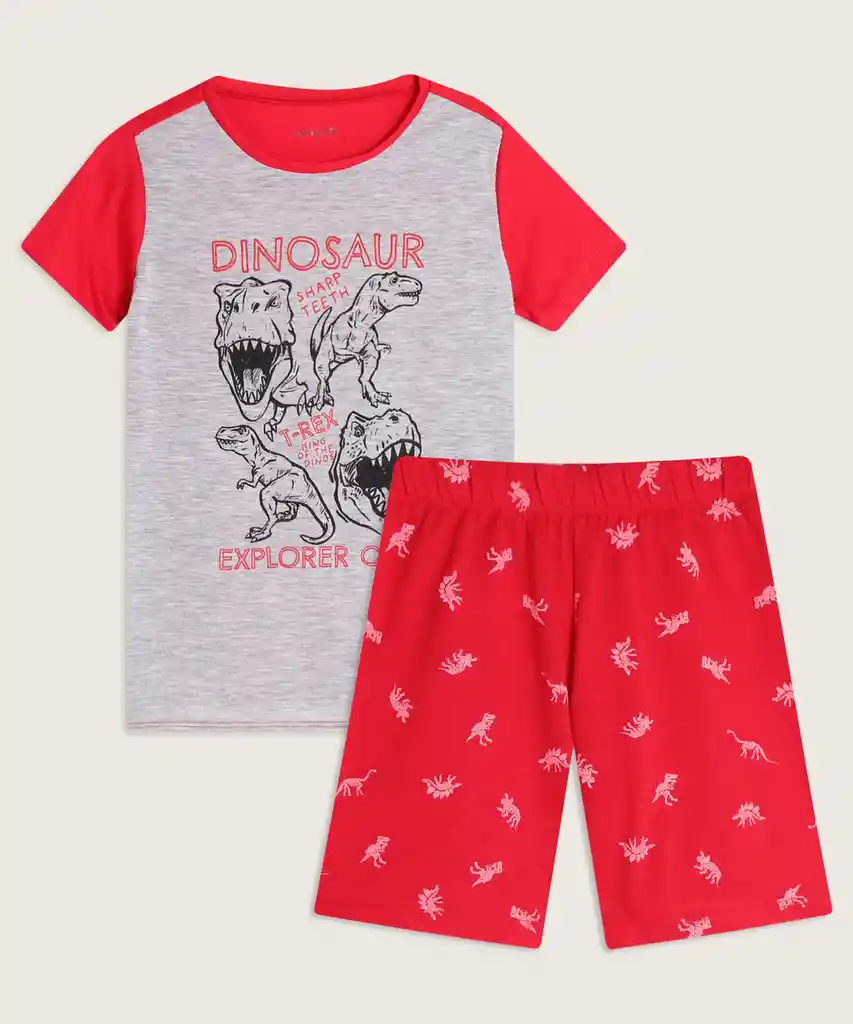 Pijama Camiseta Estampada y Short Unicolor