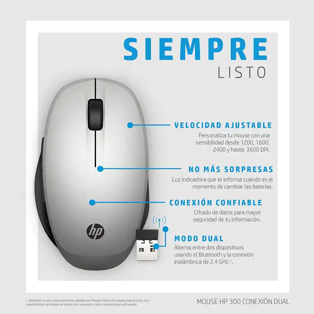 Mouse 300 Plata Dual Gris Hp 6Cr72Aa#Abm