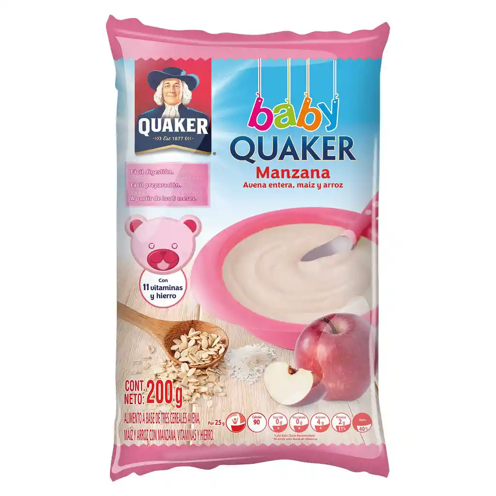 Quaker Baby Avena Entera con Manzana Maíz y Arroz