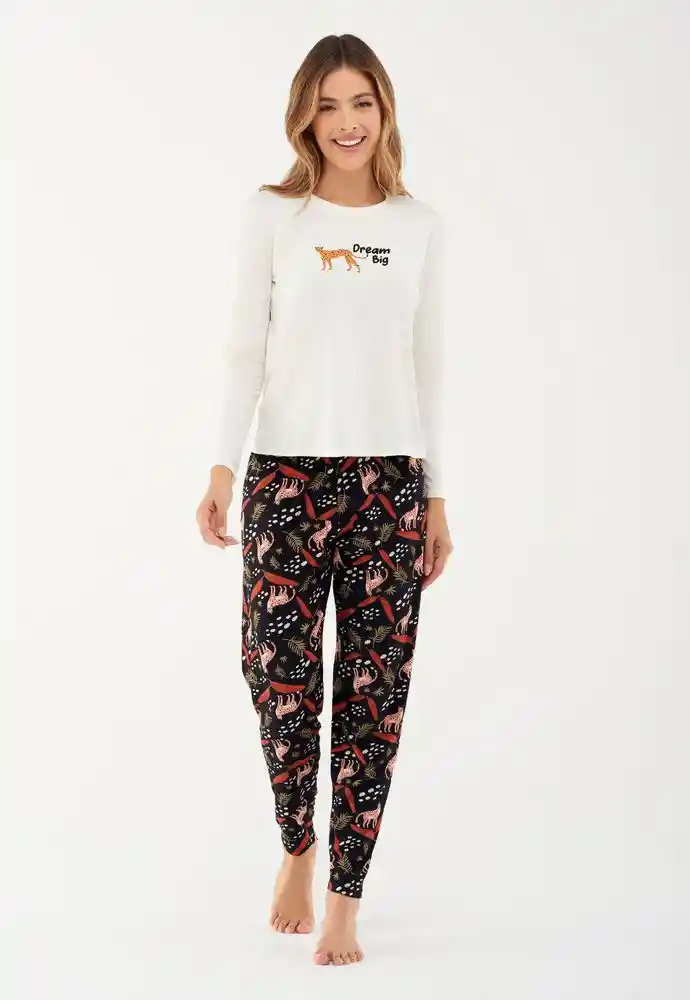 Pijama Pantalón y Manga Larga L-marfil
