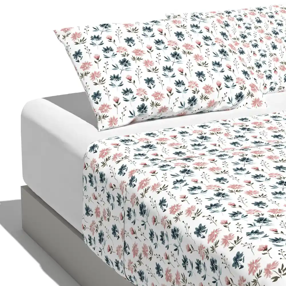 Sábana Estampada 2 Plazas Microfibra 120 Gsm Diseño Flores Krea