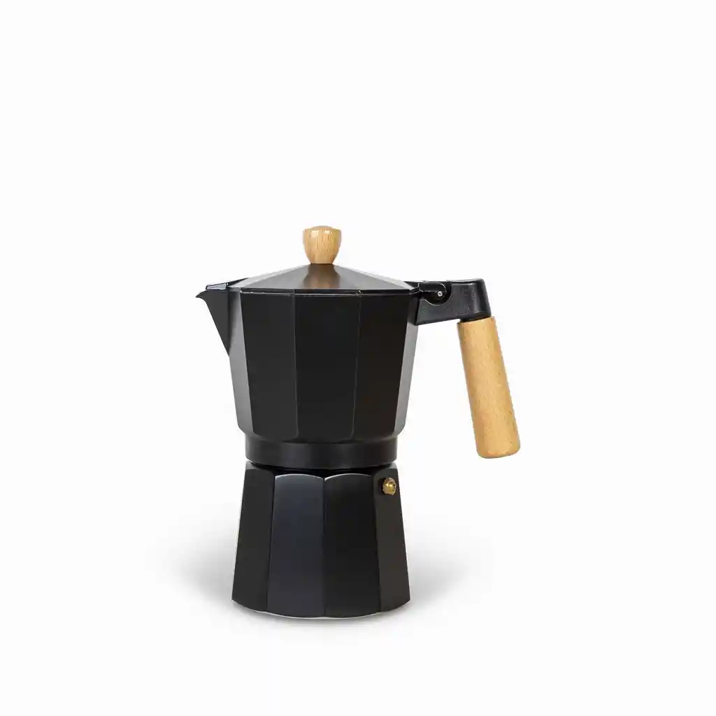 Cafetera Moka 9 Tazas Negra Mango En Madera Ambiente Gourmet
