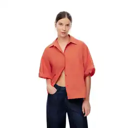 Camisa Manga Corta Oversized Largo Asimétrico Femenino Lepag Gef