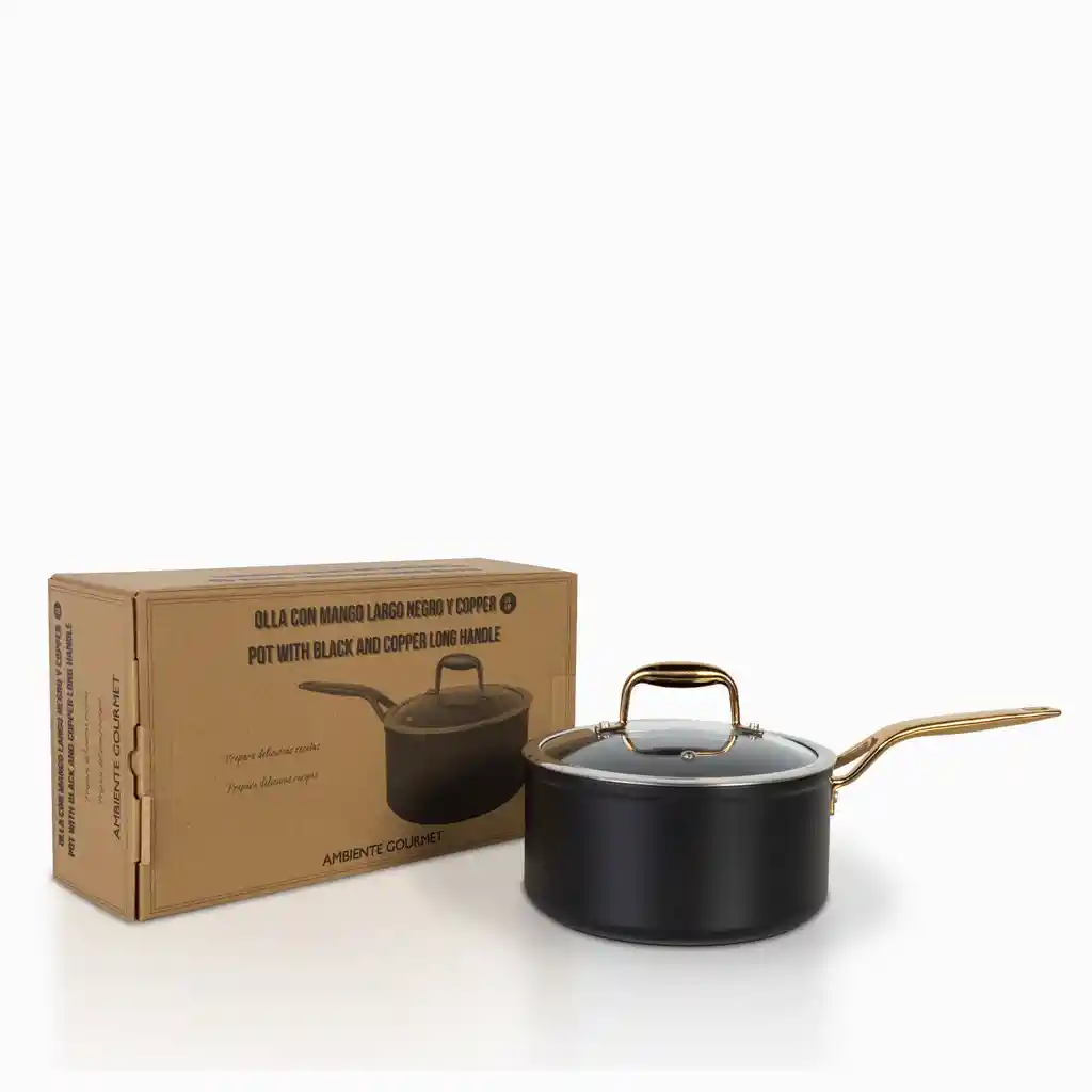 Olla Con Mango Largo Negro y Copper 20 cm Ambiente Gourmet