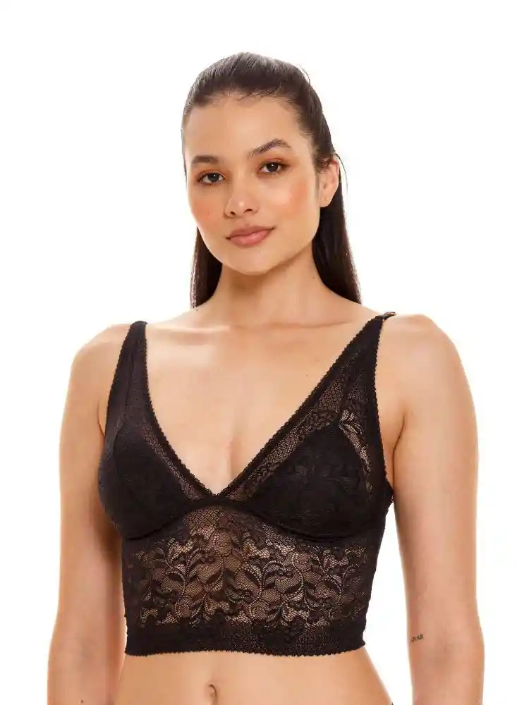 Bralette Elaborado en Encaje Triangular 36b-negro