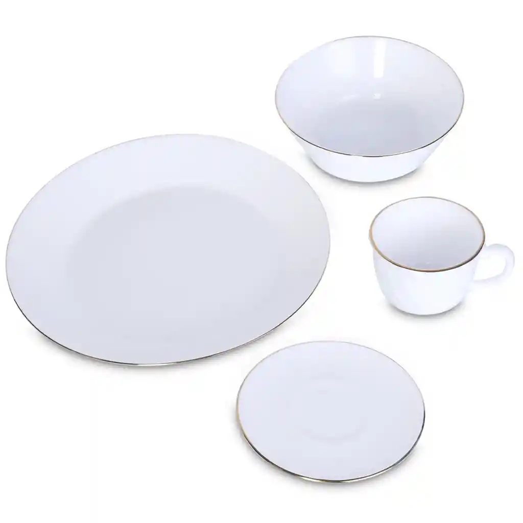 Vajilla Vitrocerámica Borde Dorado 4 Puestos 16 Piezas