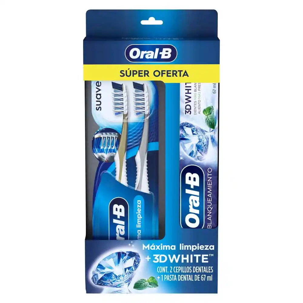 Kit Cepillo de Dientes Oral-b 7 Beneficios Suave 2 Unidades + Crema Dental Oral-b 3dw Brilliant Fresh 1 Unidad
