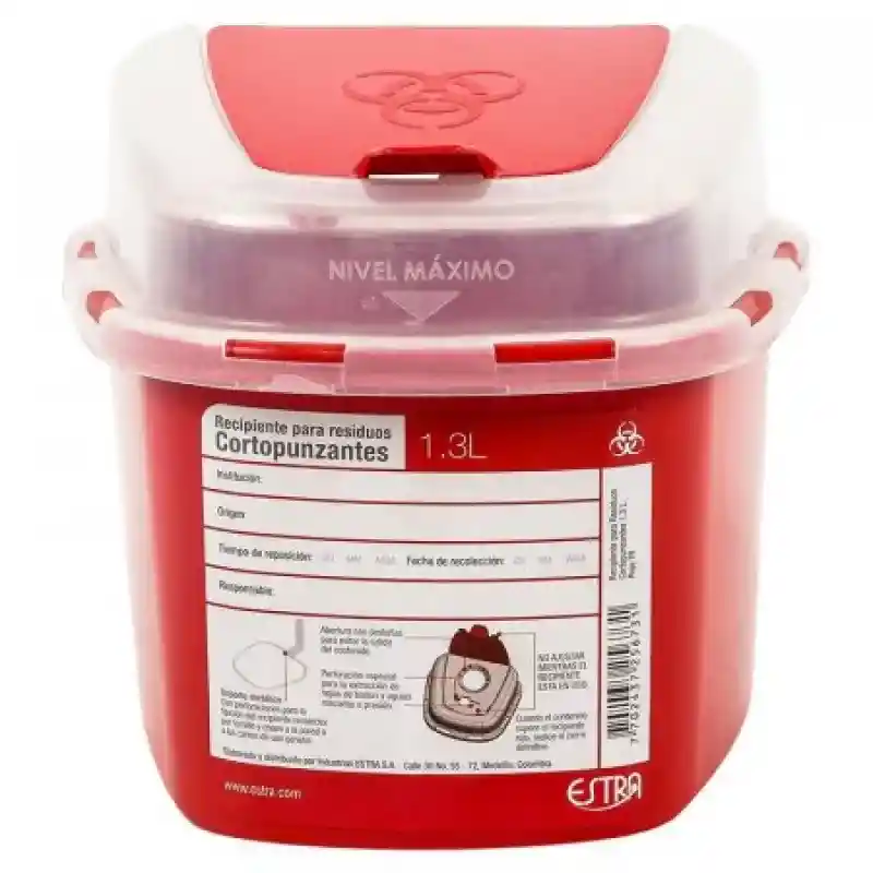 Recipiente Para Residuos Corto Punzantes 1.3l Rojo