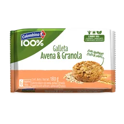 Colombina 100% Galleta Avena y Granola con Quinua, Coco y Uvas