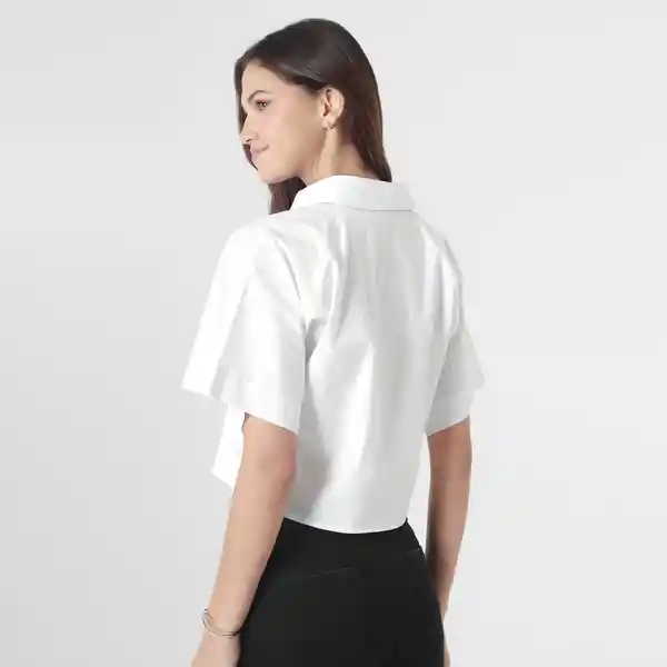 Blusa Cuello Camisero Manga Corta Blanco Talla S 718493