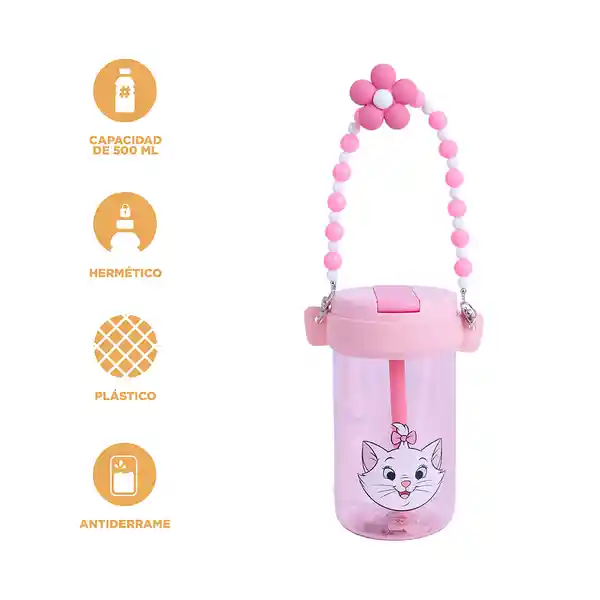 Vaso de Plástico Disney Cat Con Correa Con Cuentas Rosa Miniso