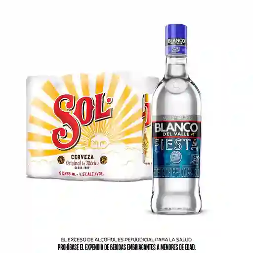 Six Pack Cerveza Sol Botella 330 Ml + Blanco Del Valle Fiesta 750 Ml