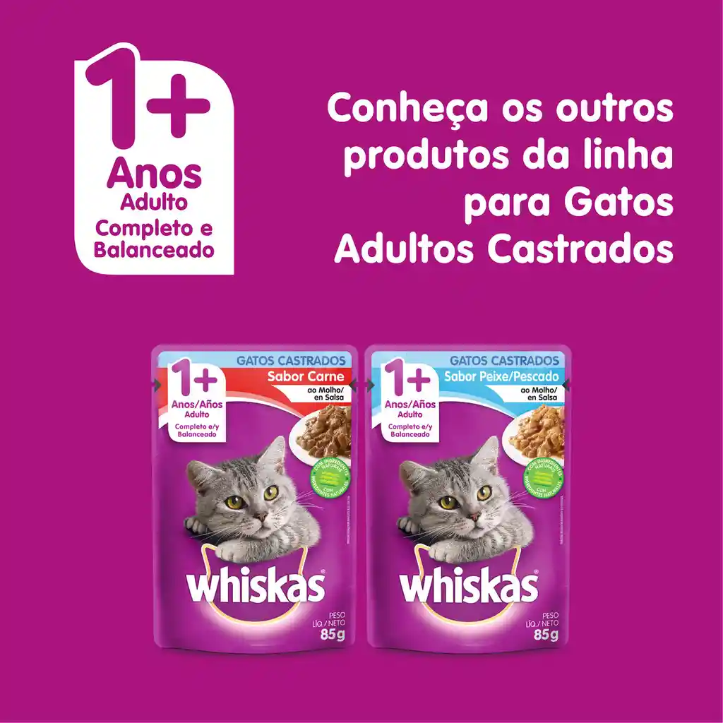 Whiskas Alimento Húmedo para Gato Castrados Sabor a Carne