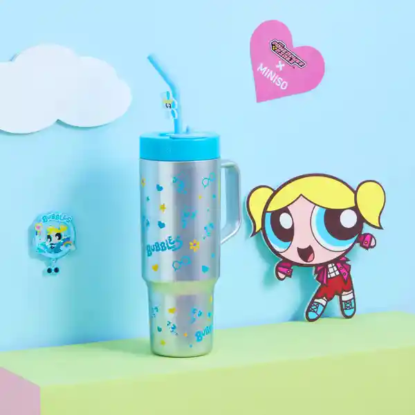 Vaso Con Pitillo de Serie Las Chicas Superpoderosas Azul Miniso