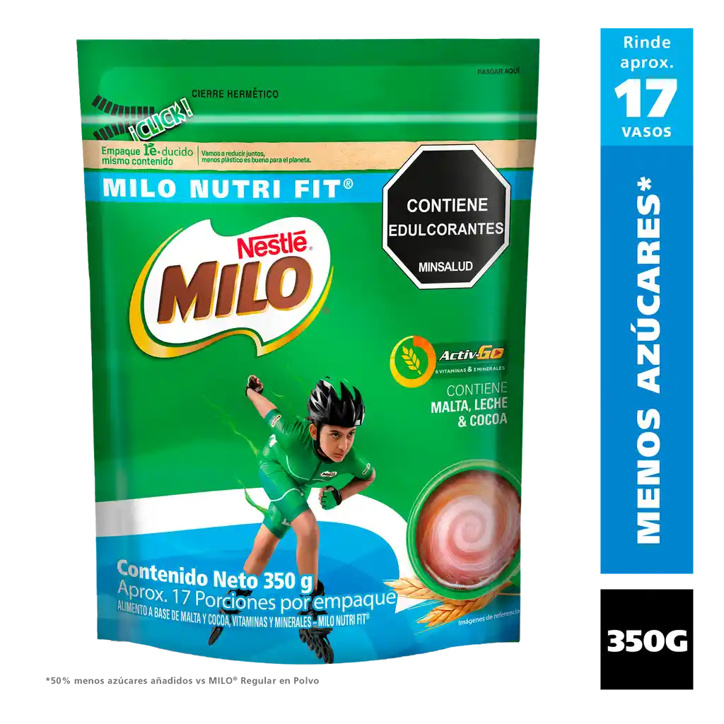 Bebida achocolatada con malta MILO NUTRIFIT menos azucares*x 350g