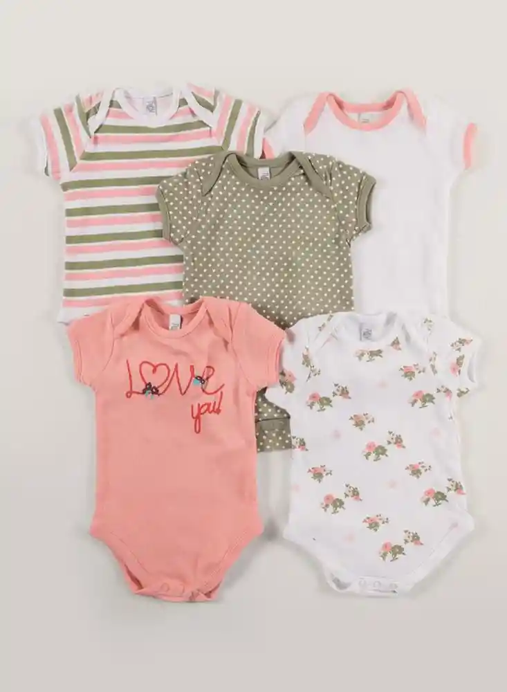 Body Manga Corta Niña X5 6/9 Meses-rosado