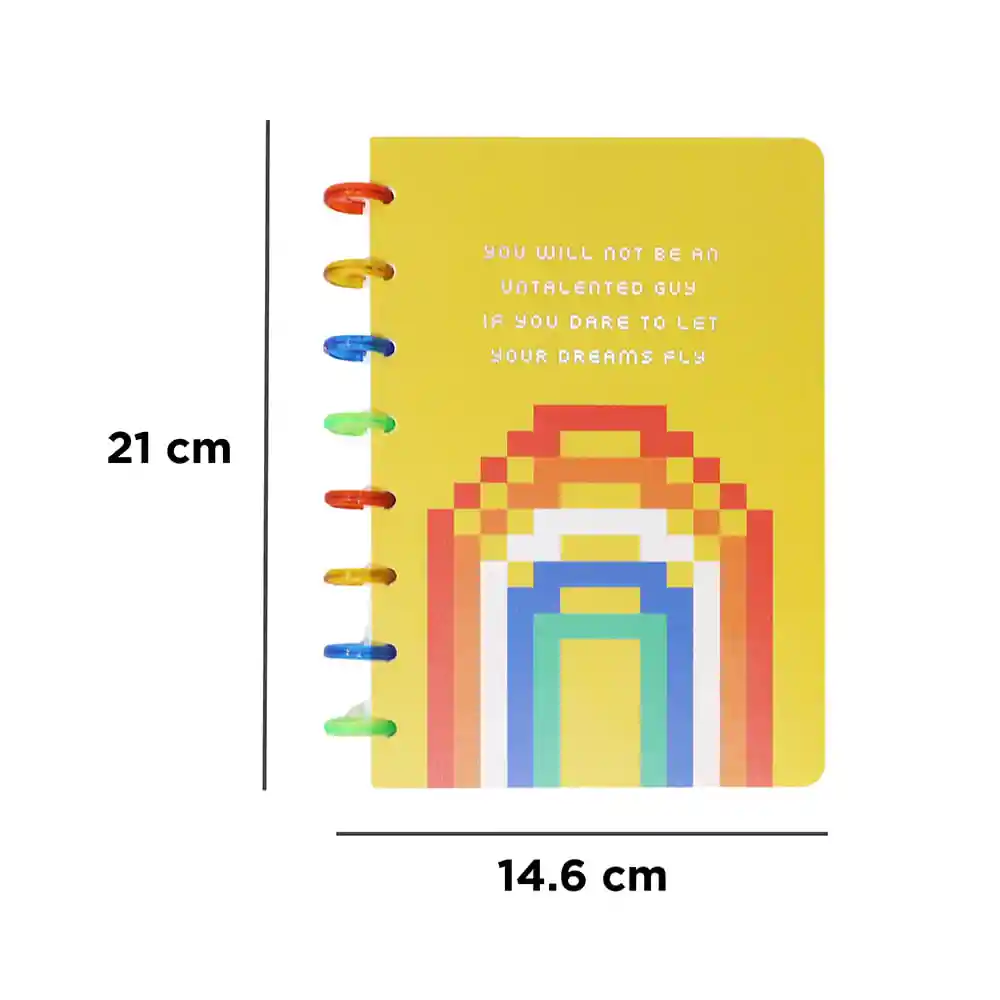 Miniso Cuaderno Argollado 96 Hojas Rayado Arcoíris Amarillo