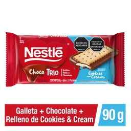 Chocolate ChocoTrio NESTLÉ con galleta y relleno de Cookies and Cream x 90g