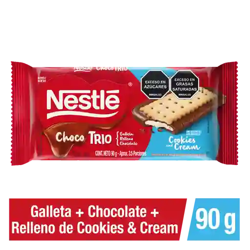 Chocolate ChocoTrio NESTLÉ con galleta y relleno de Cookies and Cream x 90g