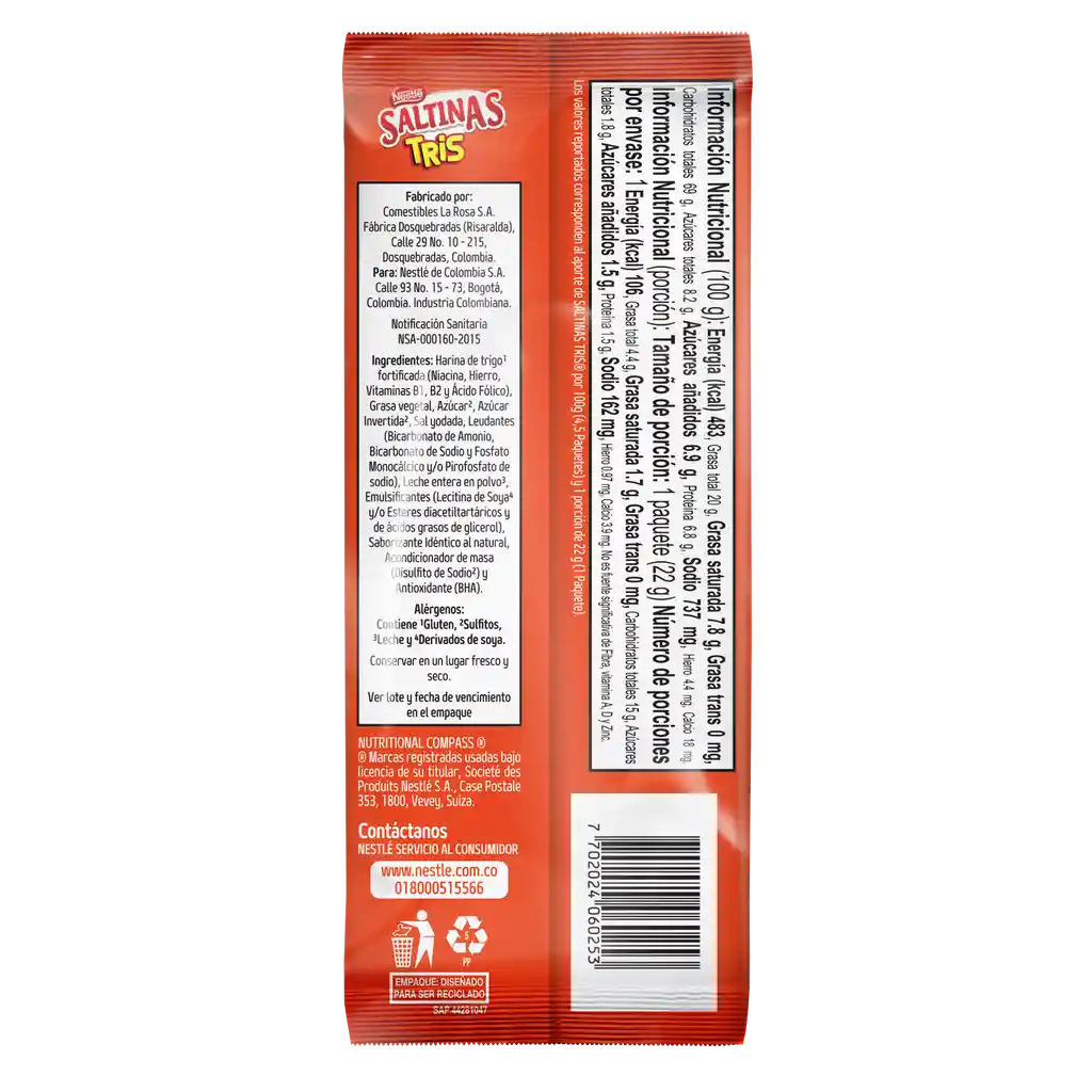Galletas de sal SALTINAS TRIS tipo cracker x 22g