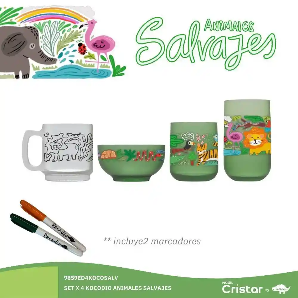 Set X 4 Kocodio Animales Salvajes Cristar 9859edkocosalv