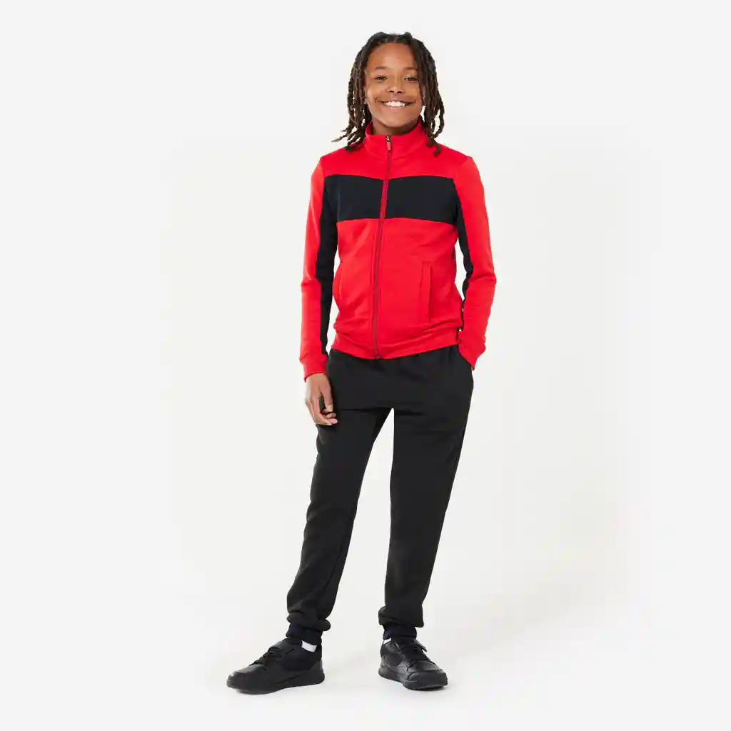 Sudadera Completa de Fitness Para Niños Domyos 500 Negro/rojo