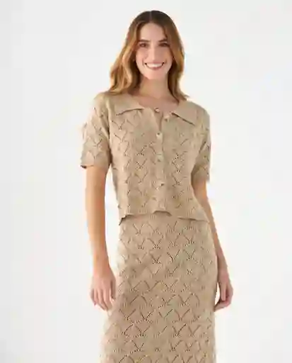 Saco Tejido Beige Arena Claro Talla L 669F211 Esprit