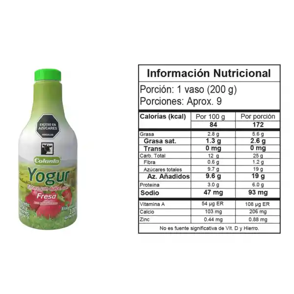 Yogur Entero Fresa Colanta Garrafa x 1750 g