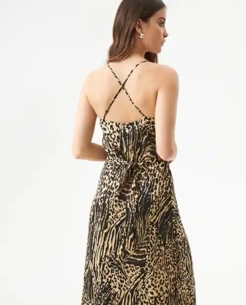 Vestido Animal Print Dress Beige Caqui Medio Talla S Chevignon