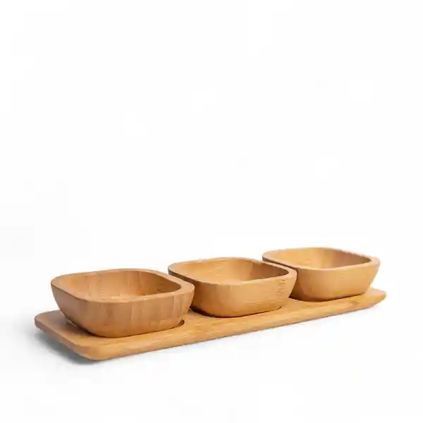 Set Bandeja en Bambú Con Salseras Ambiente Gourmet