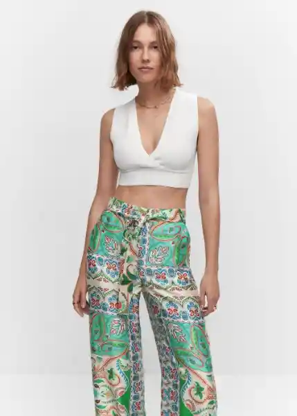 Pantalón Christen Off White Talla 36 Mujer Mango